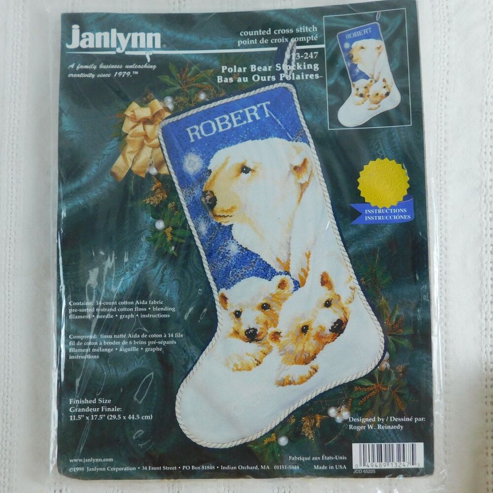 Janlynn Christmas Cross Stitch Polar Bear 13-247 Kit Holiday Vintage 1998 NEW !